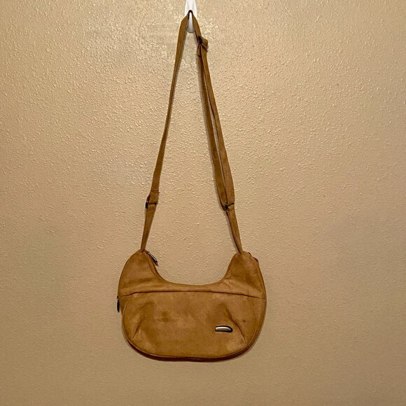 Travelon Handbags - TRAVELON Anti-Theft Travel Purse Tan Faux Suede Hobo Handbag Zip Pockets